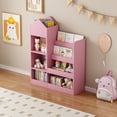 thumbnail image 3 of Glavbiku Pink Kids Wood Bookshelf & Toy Organizer,6 Compartment,2 Basket,Multi-Shelf Storage Cubby, 3 of 10