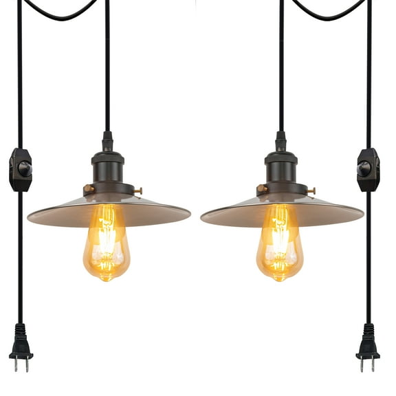 Kiven 2-Light Plug in Pendant Light,Industrial Hanging Light with 15FT Cord, Dimmable Ceiling Pendant Light Brushed Nickel Finish