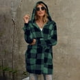 thumbnail image 3 of Women Plaid Sherpa Fleece Jacket Long Hoodie Coat Winter Warm Zip Up Hooded Outerwear Checkered Cardigan with Pockets, 3 of 5