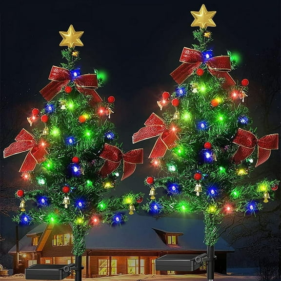 2-Pack Solar Small Christmas Trees for Outdoor Decorations, 20 LED Artificial Prelit Christmas Tree, Solar Powered Mini Xmas Tree with Lights for Outside Pathway Porch Yard Christmas Decor