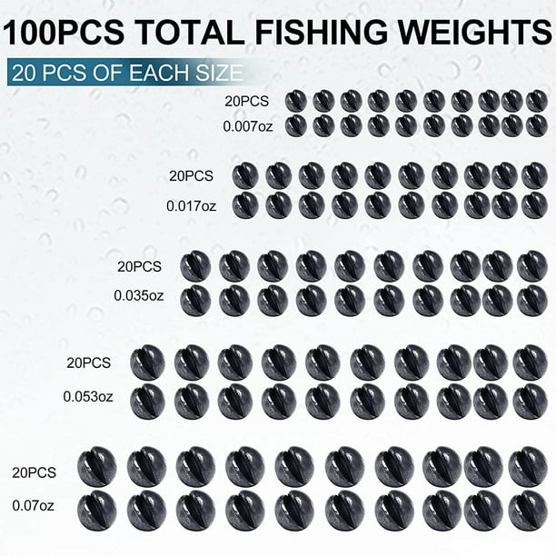 100Pcs Fishing Weights & Sinkers, Round Split Shot Sinker, Removable Split  Shot Sinker Weights, Fishing Lead Egg Sinkers 5 Sizes, 0.007 oz, 0.017 oz,  0.035 oz, 0.053 oz, 0.07 oz 
