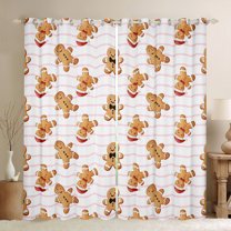 Homewish Gingerbread Man Blackout Curtains Set of 2 (52x84 Each) for Teens Boys Girls,Merry Christmas Window Curtains,Geometric Stripes Curtains and Drapes,Breathable Home Decor