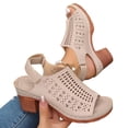 thumbnail image 4 of Hurxie Platform Sandals for Women Sling Wedge Sandals Hollow-Out Low Heel Open Toe Ankle Boots Cutout Shoes Slingback Sandals Khaki 40, 4 of 7