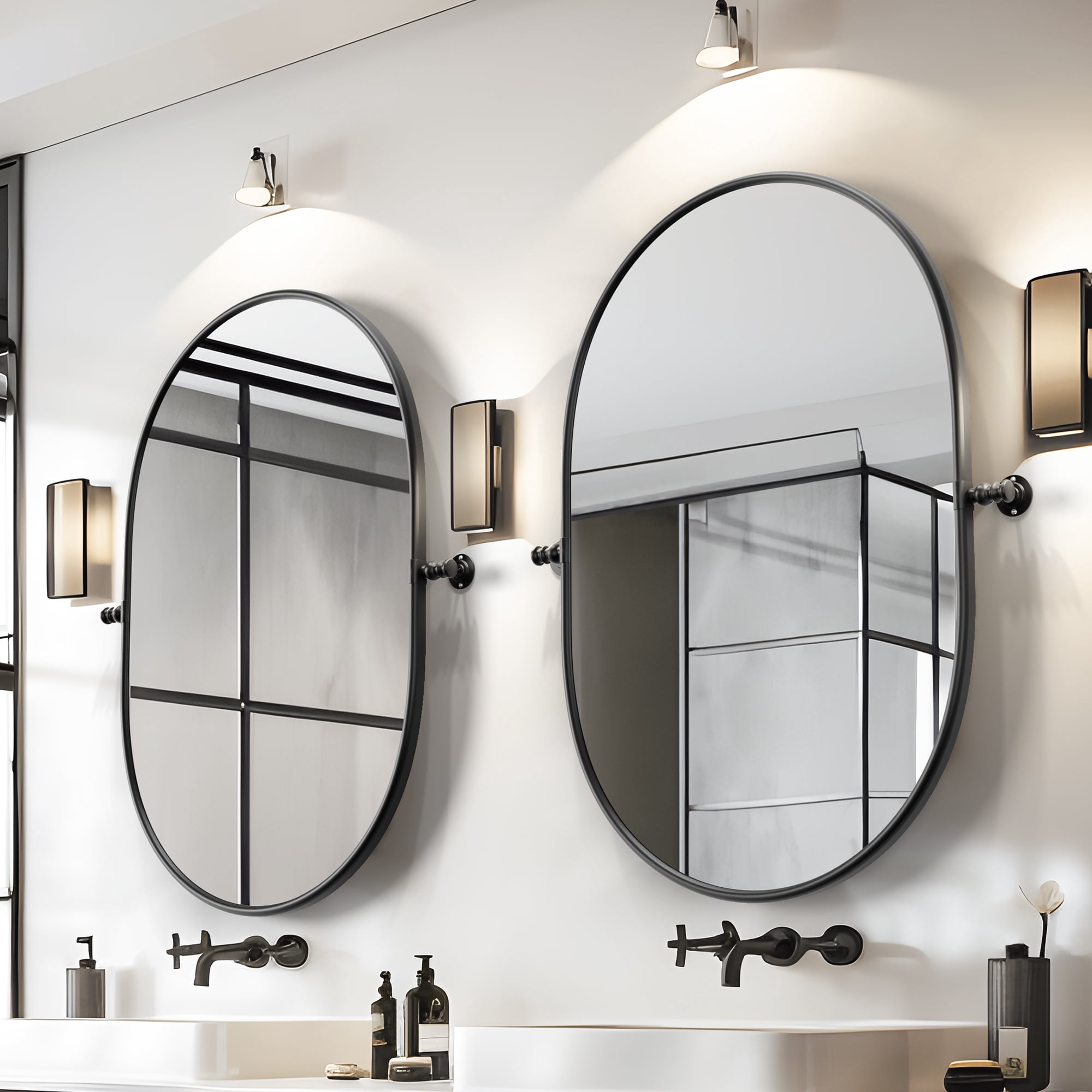 14"x9" Modern Oval Iron Frame Wall Mirror Wall Mounted Mirror,2 Packs,Black