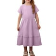 thumbnail image 1 of Vestido de verano para niños, de manga corta y cuello redondo, de color liso, con encaje, de princesa, transpirable, de poliéster., 1 of 7