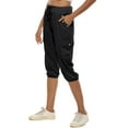 thumbnail image 1 of Innerwin Capri Pant High Waist Ladies Bottoms Workout Solid Color Buttons Decor Trousers Black S, 1 of 4