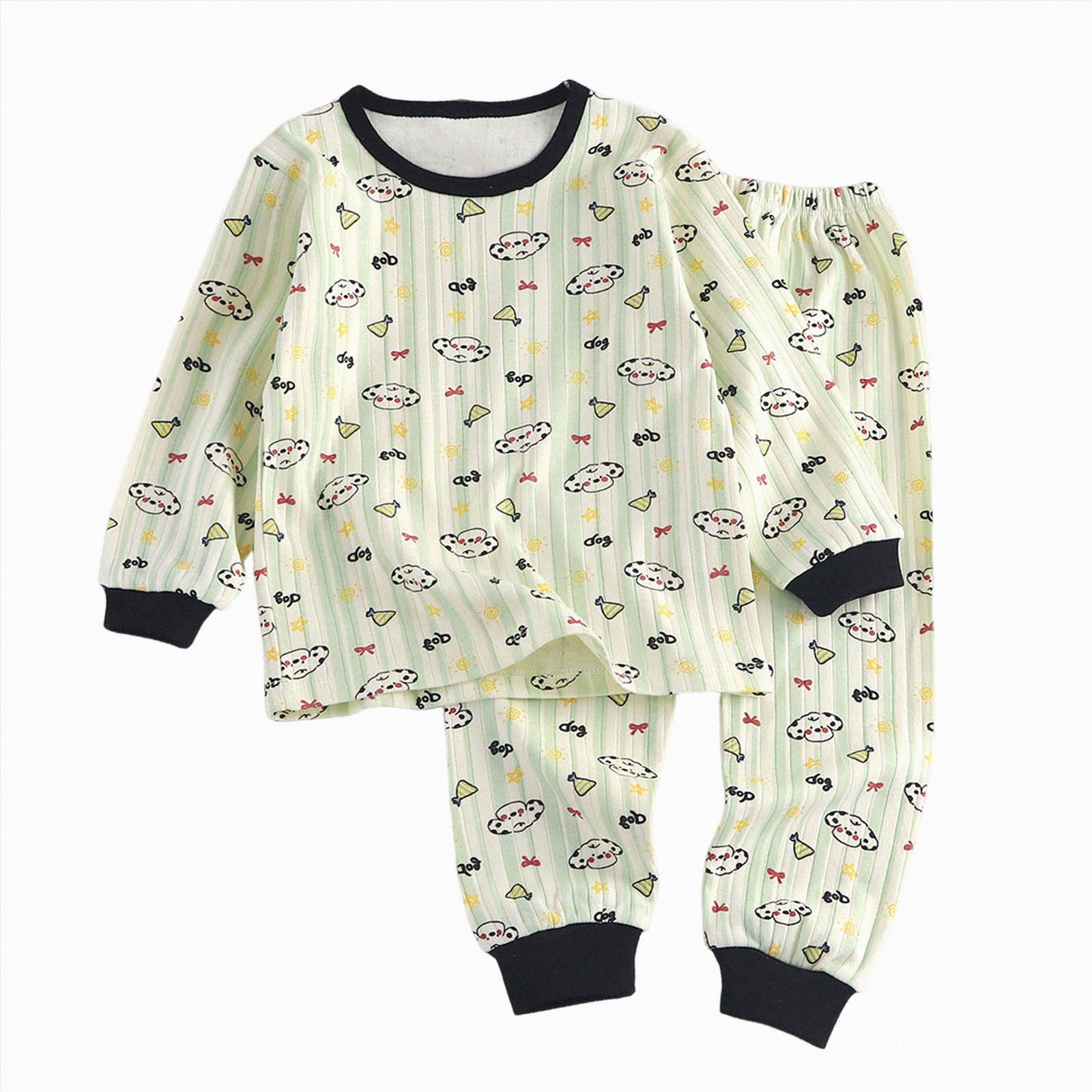 bwdbhd Little Boys Clothes Jammies 2 Piece Pajama Set Long Sleeve Crewneck Top with Elastic Waist Pants Cotton Sleepwear