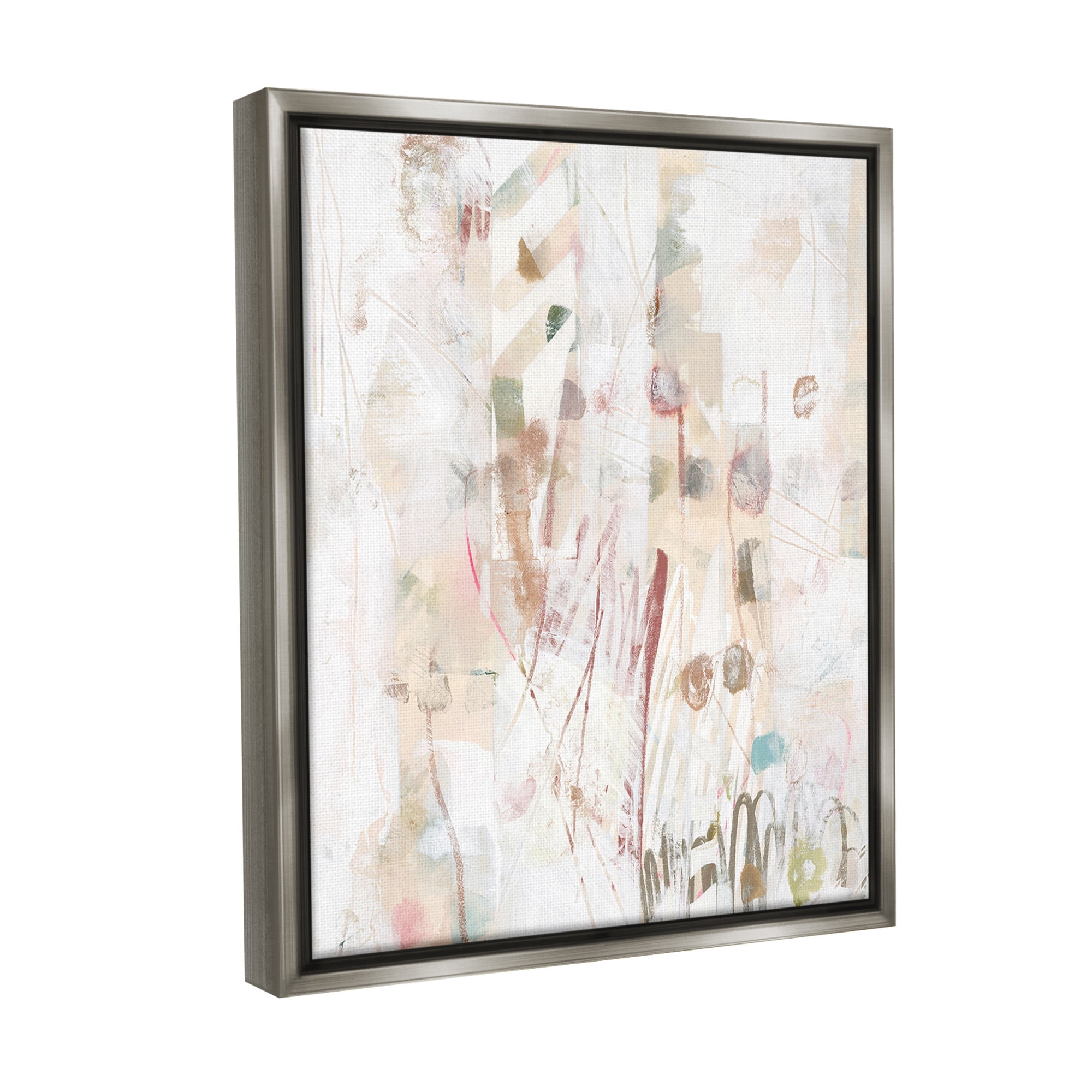 Stupell Industries Soft Neutral Pattern Abstract Painting Gray Floater Framed Canvas Art Print Wall Art, 25 x 31