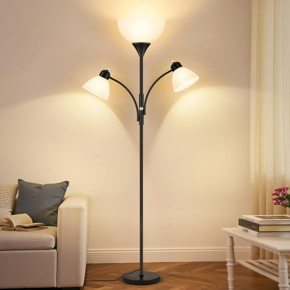 Lámpara de pie Coucrek, 183 cm, regulable, 3 luces, color negro