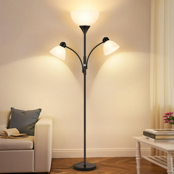 Lámpara de pie Coucrek, 183 cm, regulable, 3 luces, color negro
