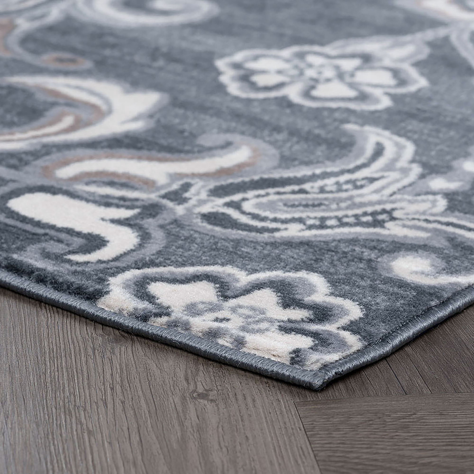 Madison Transitional 2' x 10' Dark Gray and Cream Polypropylene Indoor Area Rug