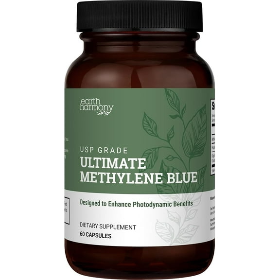 Earth Harmony Methylene Blue Capsules for Humans, USP Grade, Pharmaceutical Grade Supplement - Supreme Methylene Blue Pills (60 Capsules)
