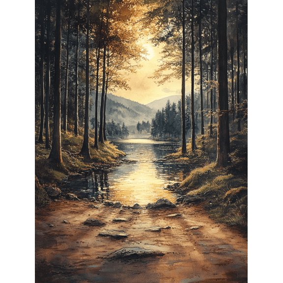 Sunset Forest Lake Canvas Wall Art， Perfect for Living Room， Bedroom， Office， Bathroom， and Hallway Decoration.
