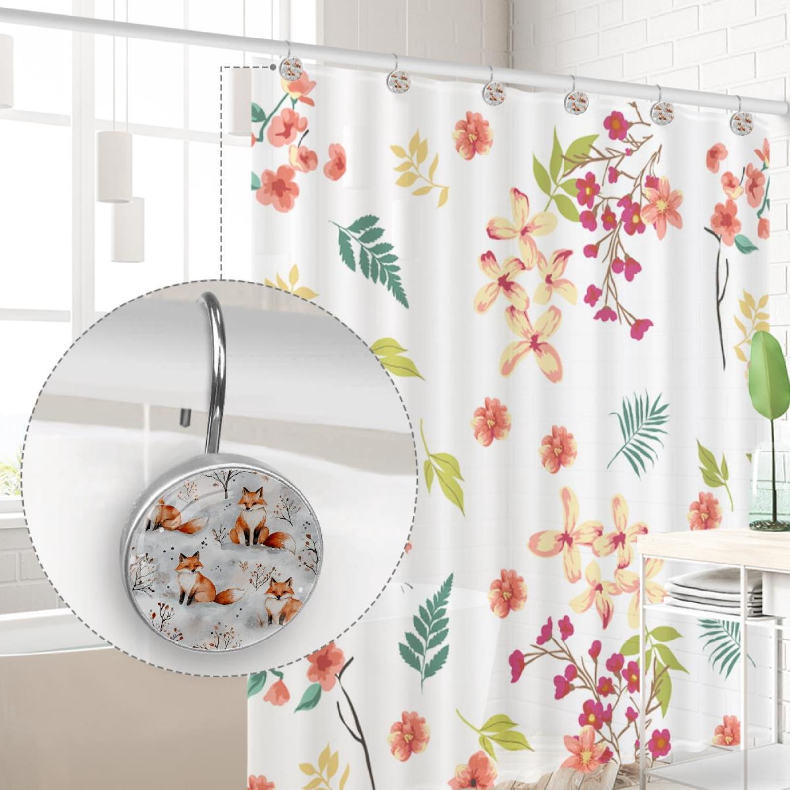 Little Foxes Shower Curtain Hooks Round Crystal Glass, Set of 12 Shower Curtain Rings - Shower Hooks for Curtain Shower Rings
