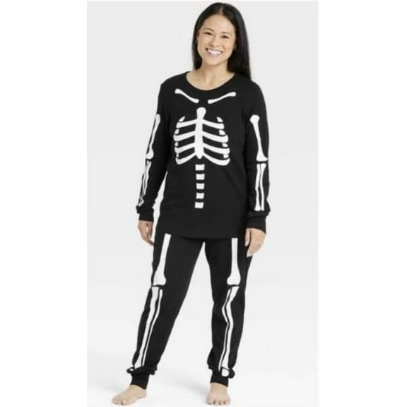 Women's 3X Skeleton Pattern 2-Piece Pajamas, Black