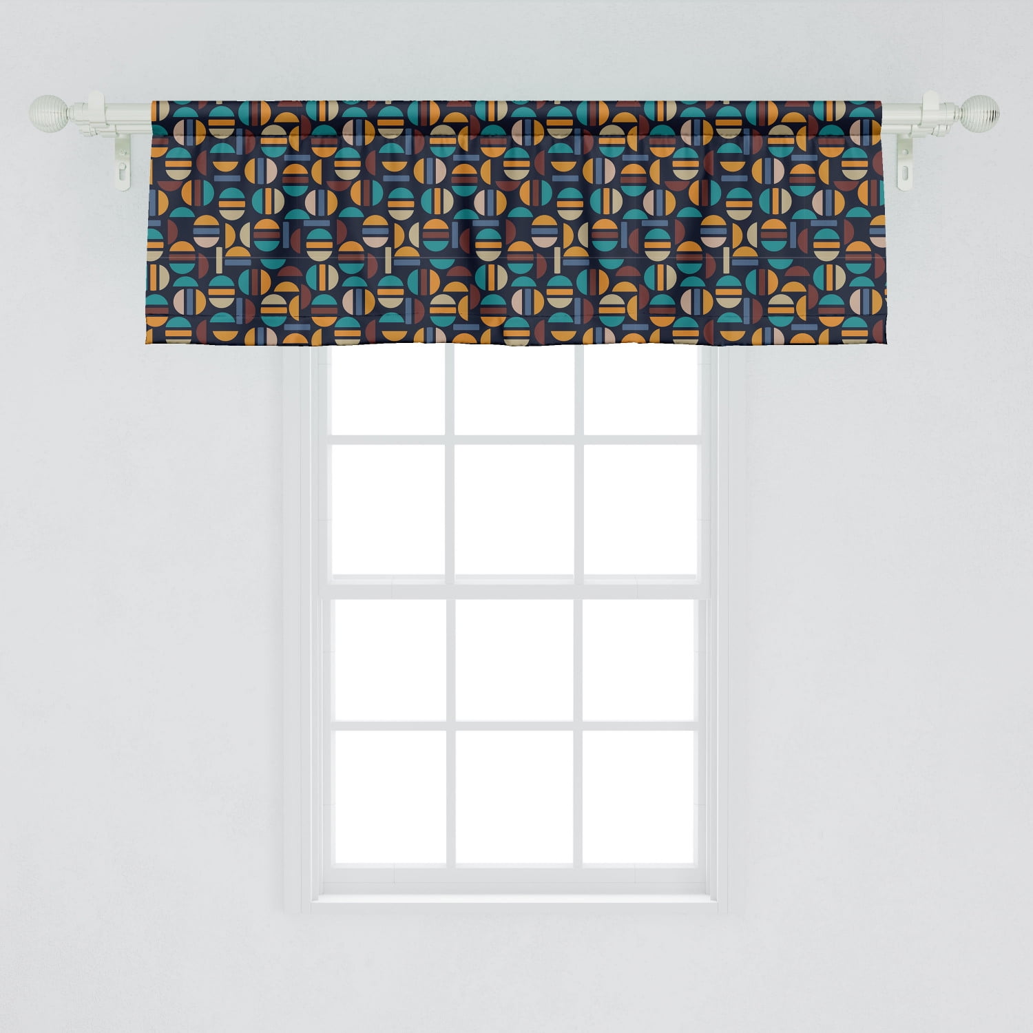 Geometric Window Valance Pack of 2, Retro Abstract Design Pattern with