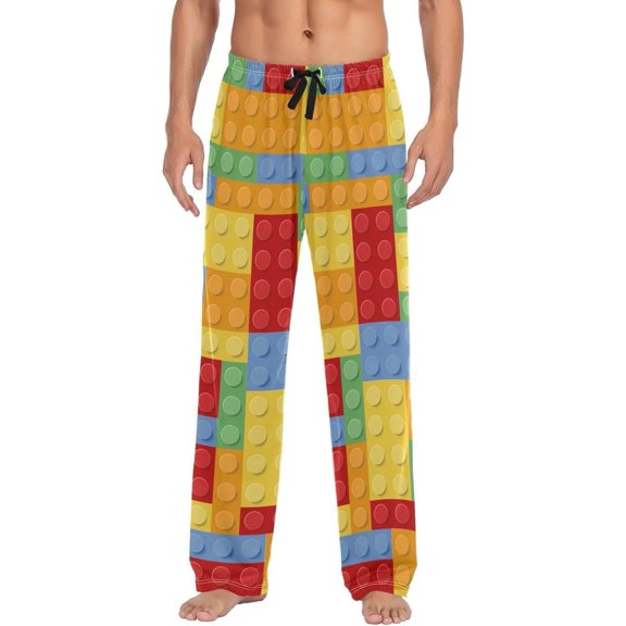 Building Colorful Blocks Ghost Pajama Pants, Men's Lounge Pants Light with Drawstring and Pockets, Christmas New Year Birthday Father's Day Gifts, Medium