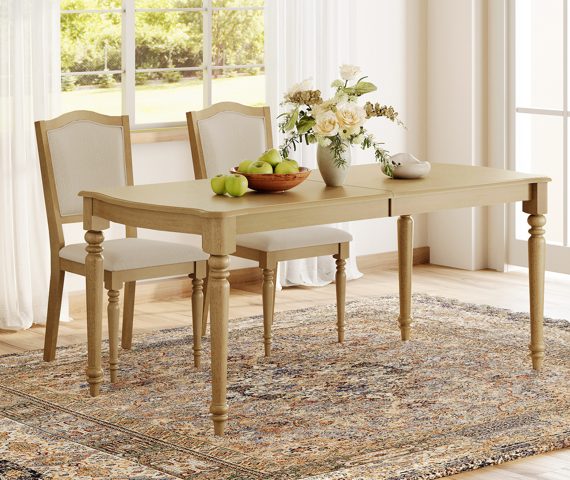 Dining Table for 6–8, Rectangular Table with Signature Gourd Legs for Kitchen & Living Room, 70 Inch, Oak