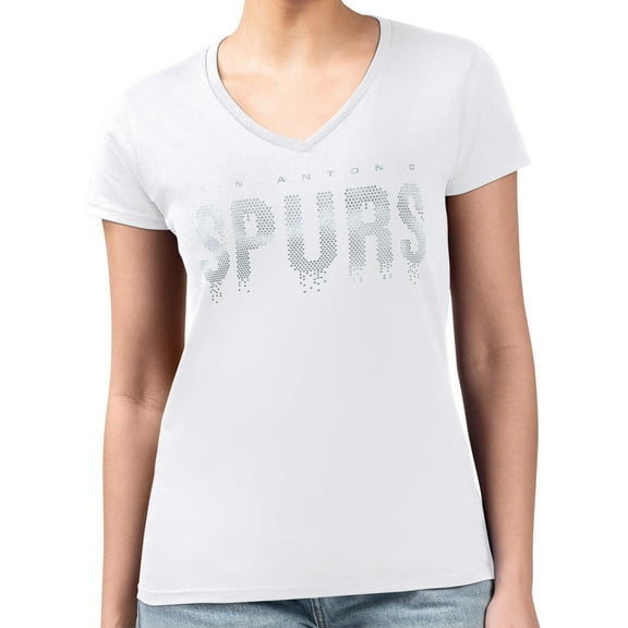 Women's G-III 4Her by Carl Banks White San Antonio Spurs Super-Slim-Fit Metallic Drop Lightweight V-Neck T-Shirt