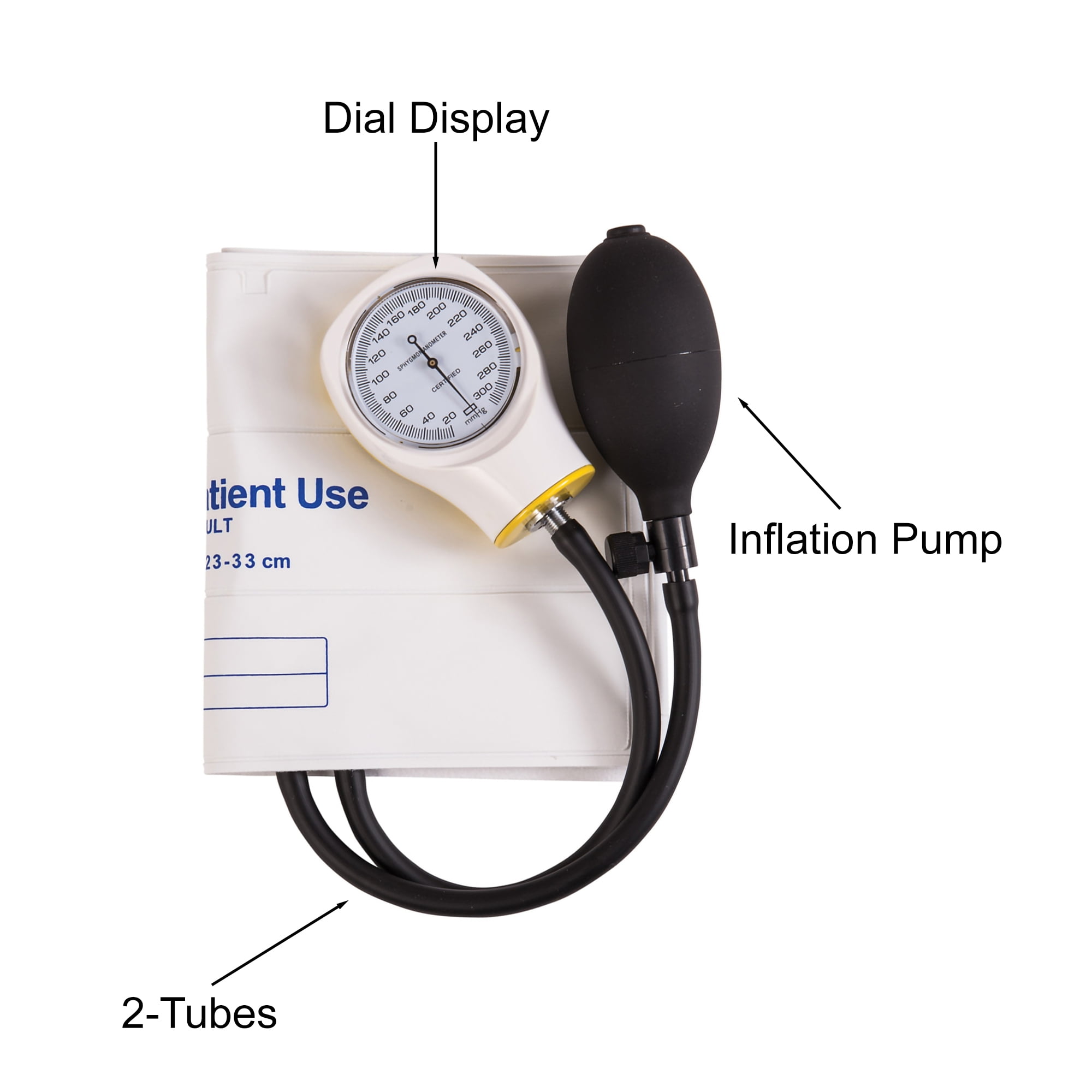 MABIS Adult Cuff Arm Aneroid Sphygmomanometer Unit 2-Tubes White 5 per Box