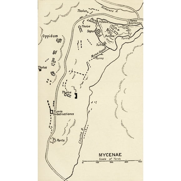 Map Of Mycenae, Greece. From The Book Atlas Of Ancient And Classical Geography Published 1928. by Ken Welsh / Design Pics (10 x 18)