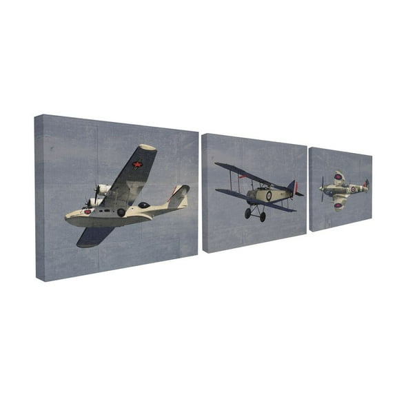 The Kids Room by Stupell Kids Military Planes Blue Design 3pc Canvas Art Set by Daphne Polselli