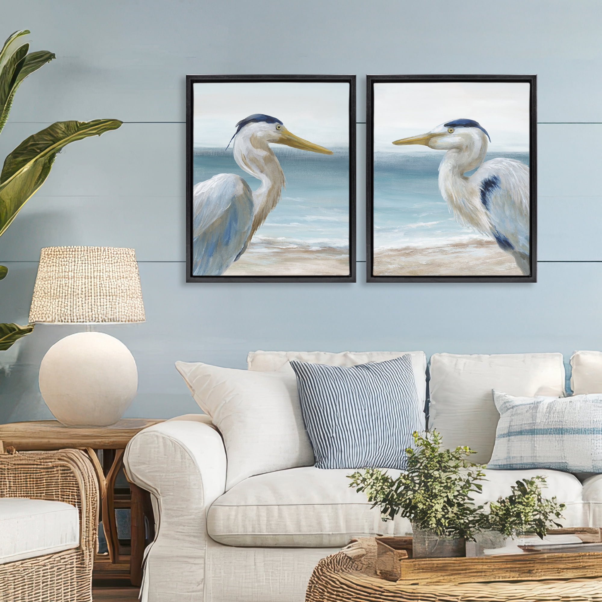 Stupell Industries Tranquil Gaze Herons 2 Piece Black Framed Floater Canvas Set, design by Nan