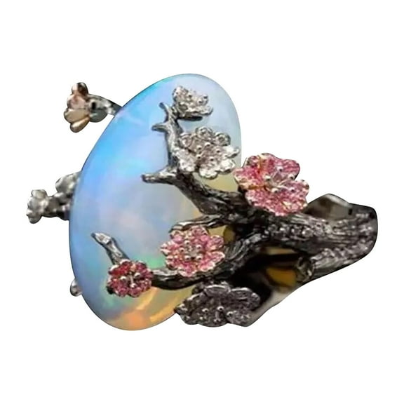 VerPetridure Gorgeous Ring Jewelry Opal Ring Color Separation Ring Gift Size 5-11 peach blossom ring