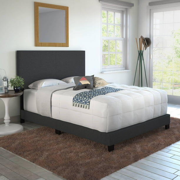 Premier Sutton Upholstered Linen Platform Bed Frame, Full, Black