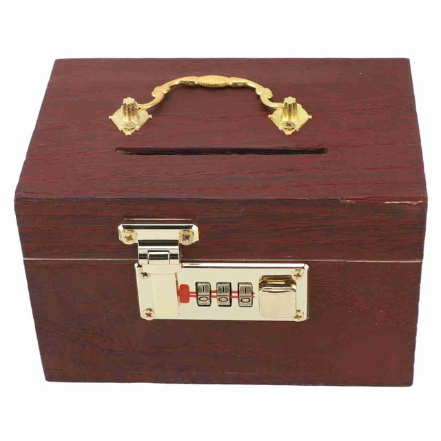 Wooden Money Storage Box Wooden Treasure Chest Lockable with Handle
