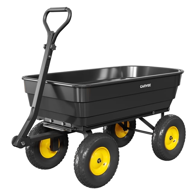 Graden Dump Cart, 600 Lb Capacity, Yard Utility Wagon With 180° Adjustable Handle, All Terrain Tires & Quick Release System, Poly Dump Cart for Soils Plants Tools, Heavy Duty