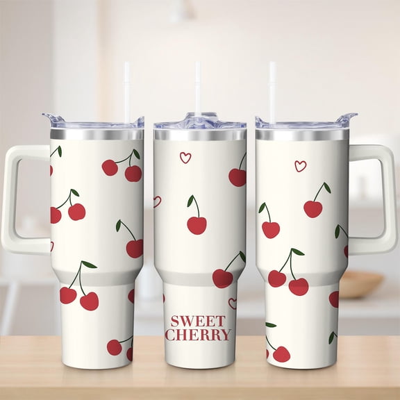 Sweet Cherry Stainless Steel Insulated Mug with Lid and Handle, 30oz