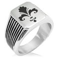 thumbnail image 1 of Stainless Steel Floral Fleur De Lis Needle Stripe Pattern Biker Style Polished Ring, 1 of 1