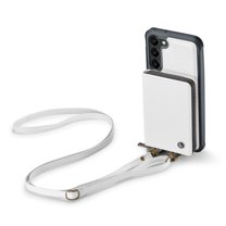 Dteck Wallet for Samsung Galaxy S23 Case, RFID Blocking Credit Card Slots Zipper Pocket PU Leather Protective Phone Case with Shoulder Lanyard Wristlet Strap for Samsung S23 5G 6.1 Inch,White