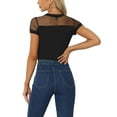 thumbnail image 3 of INSPIRE CHIC Short Sleeve Bodysuit for Women's Mesh Panel V Neck Casual Knit Top, 3 of 5