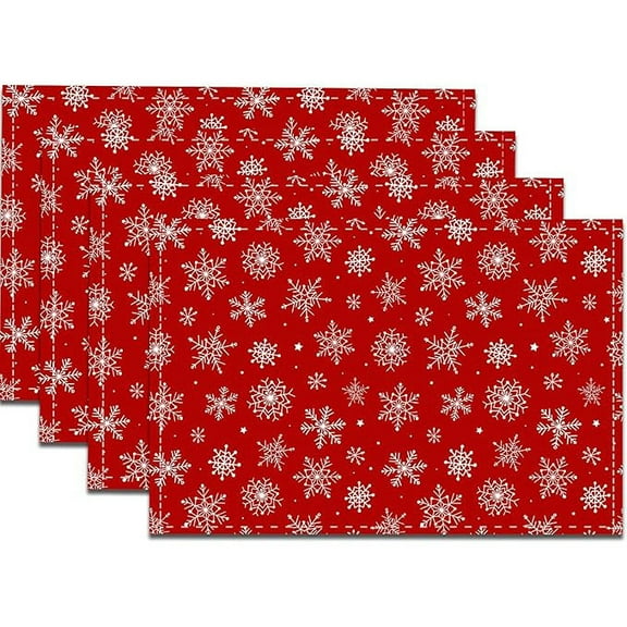 Christmas Placemats 12×18 Inches Set of 4 Red Snowflake Seasonal Holiday Indoor Kitchen Dining Table Place Mats for Home Party Decoration