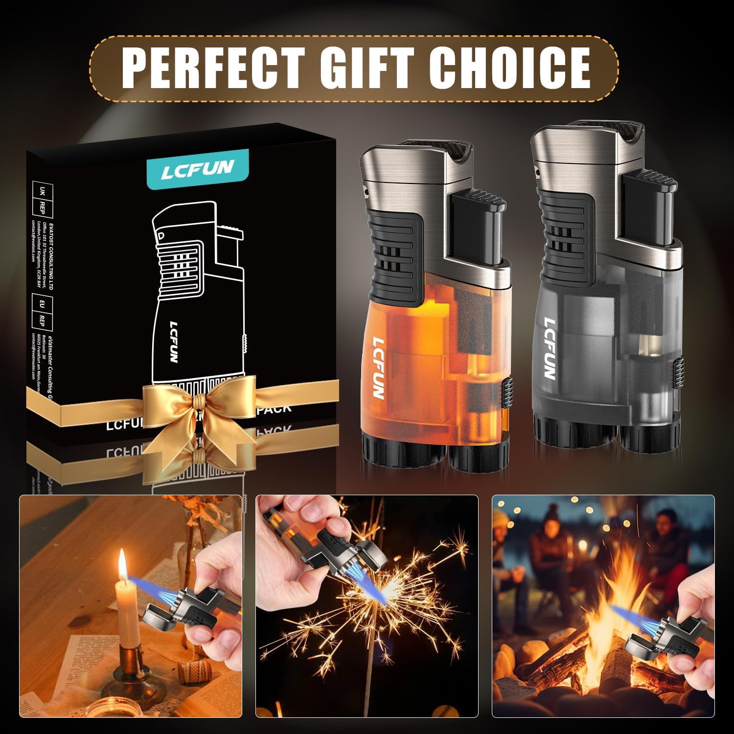 Triple Jet Flame Torch Lighter With Punch & Holder - Refillable, Windproof, Butane Not Included 2 thumbnail image