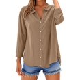 thumbnail image 2 of Brown Tshirts for Women Loose Shirt Top Stand Solid Color Long Sleeve Lapel Collar Casual Women's Shirt Women's Shirt Summer Tops, 2 of 4