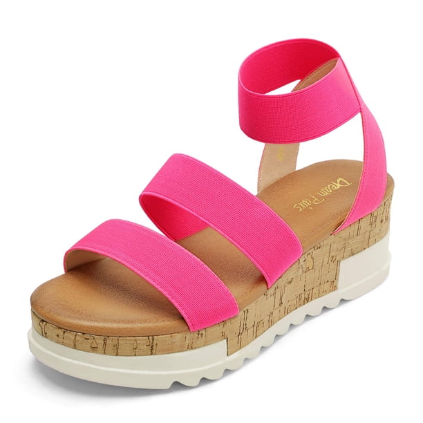 Sandalia DREAM PAIRS REED-1 Plataforma con Cuña Rosa Neón Talla 8.5