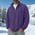 thumbnail image 4 of Men's Suede Leather Jacket Solid Color Long Sleeve Casual Jacket Zip Stand Collar Loose Winter Fall Outerwear with Pockets Basic Daily Outer Coat, 4 of 7