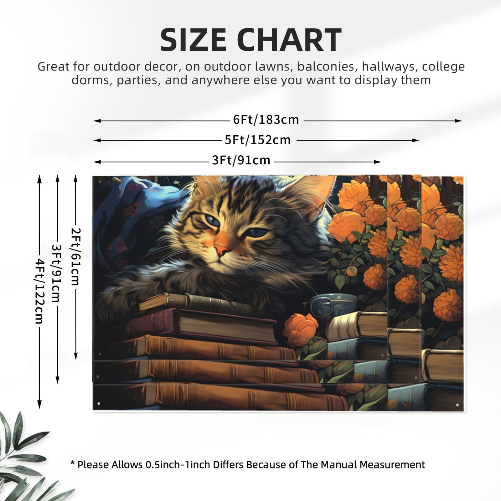 Cat Sleeping Bookshelf Books Art Four Hole Decorated Banner Flag for Garden Yard Home Decoration Indoor Outdoor 4x6 Ft