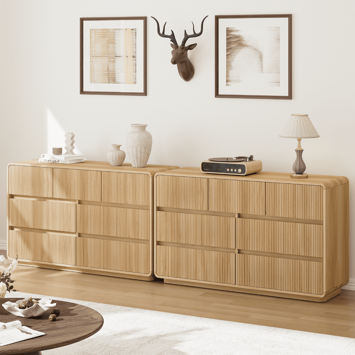 MARNUR 7 Drawer Dresser for Bedroom, Wooden Chest of Drawers for Closet, with Wide Top, Smooth Glides, for Living Room, Hallway, Kids Room, Natural Oak