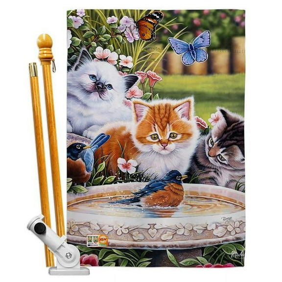 Breeze Decor BD-PT-HS-110071-IP-BO-D-US13-AL 28 x 40 in. Splashing Up Some Fun Nature Pets Impressions Decorative Vertical Double Sided House Flag Set & Pole Bracket Hardware