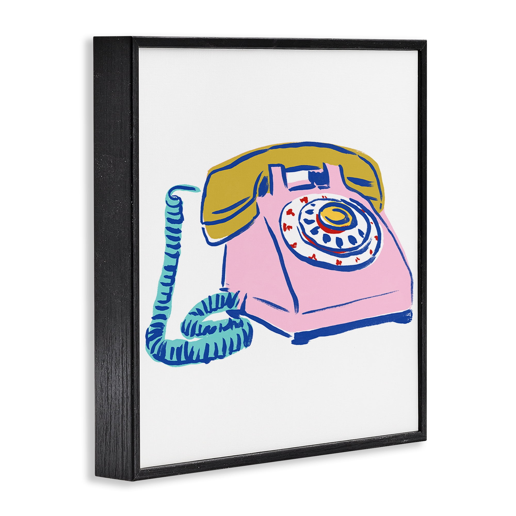 Stupell Industries Retro Rotary Telephone Novelty Painting Black Framed Art Print Wall Art, 12 x 12