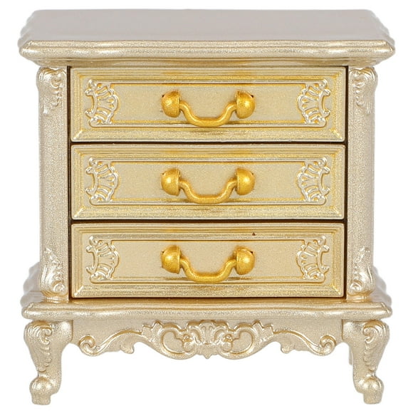 OUNONA Miniature Side Cabinet Gold Wooden Storage for Small Space Imaginative Play 1Pack