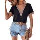 thumbnail image 2 of SAYOO Tops sueltos para mujer, manga corta, cuello en V, informal, fiesta, club, primavera, verano, patchwork SAYOO  Casual, 2 of 6