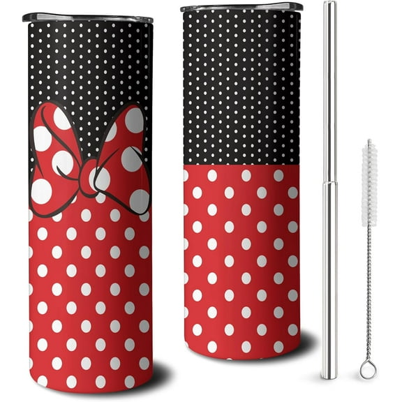 Cute Mouse Skinny Tumbler With Straw and Lid, Stainless Steel 20oz Insulated Coffee Travel Mug, Cartoon Mouse Gifts Cups for Women and Girls