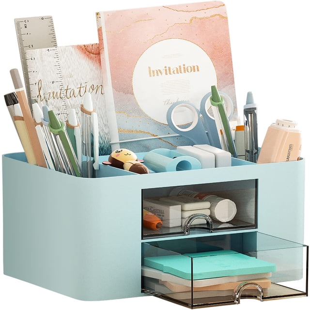 Organizador de Escritorio Marbrasse con 2 Cajones Azul