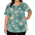 thumbnail image 4 of Women’s V Neck Short Sleeve Printed Scrub Top with Floral and Rabbit Pattern for Medical Uniforms Workwear Army Green L, 4 of 5