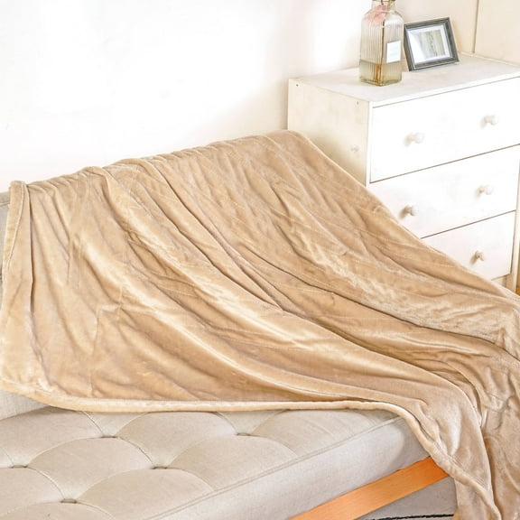 Superjoe Electric Throw Heated Blanket, Double-Layer Flannel, 4 Heat Settings and Auto-off, 60" x 50", Beige